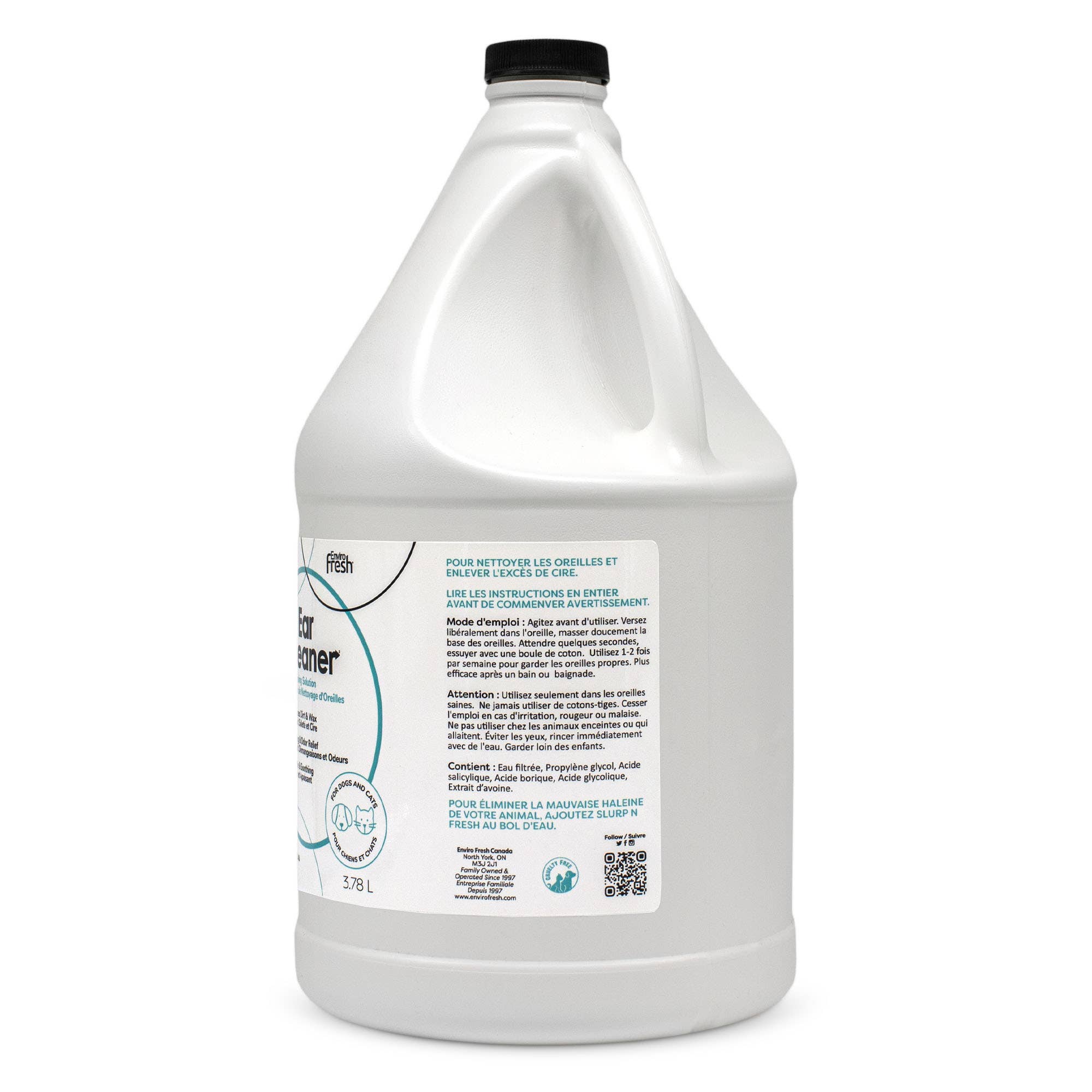 Enviro Fresh - Vente Produit de nettoyage - Soin d'hygiène pour animaux, Nettoyant pour oreilles de chat/chien 3,78L2