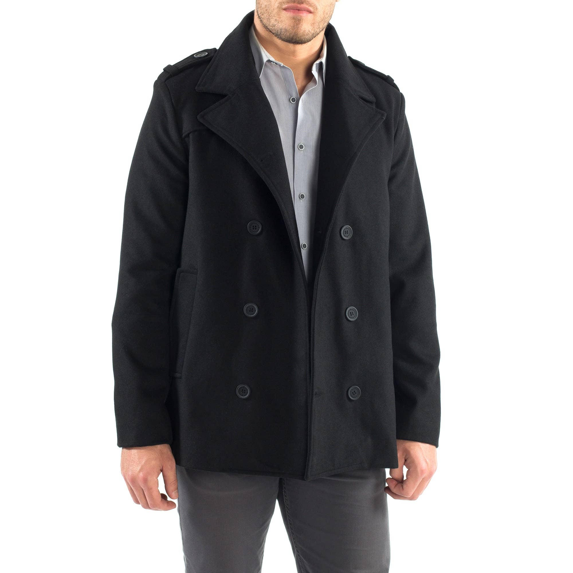 Alpine Swiss - Wholesale Peacoat - Men's - Jake Mens Pea Coat Wool Blend Double Breasted Dress Jacket P2