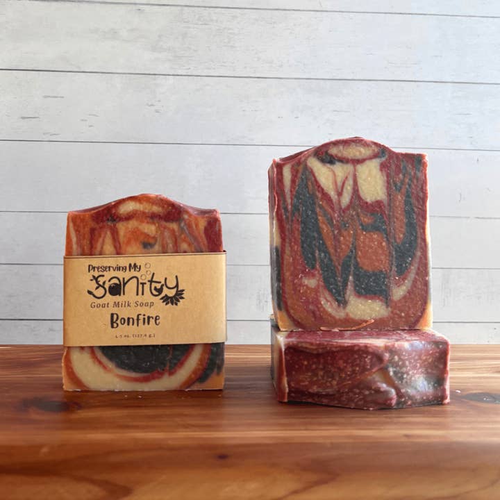 Bonfire Swirl Goat Milk Soap | Bestsellers Soap Collection for wholesale by Preserving My Sanity Goat Milk Soap