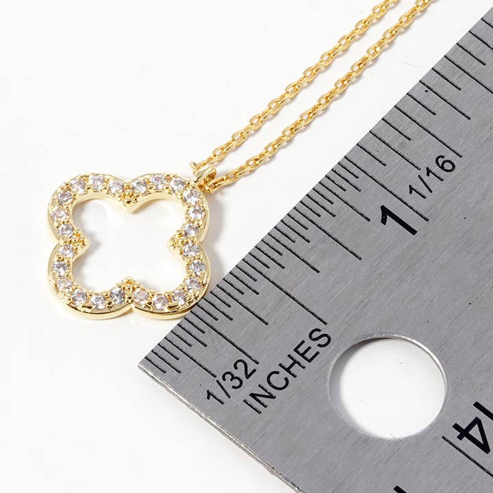Wild Honey - Wholesale Pendant/Charm Necklace - 18K Gold Dipped Cz Pave 15Mm Quatrefoil Pendant Necklace3