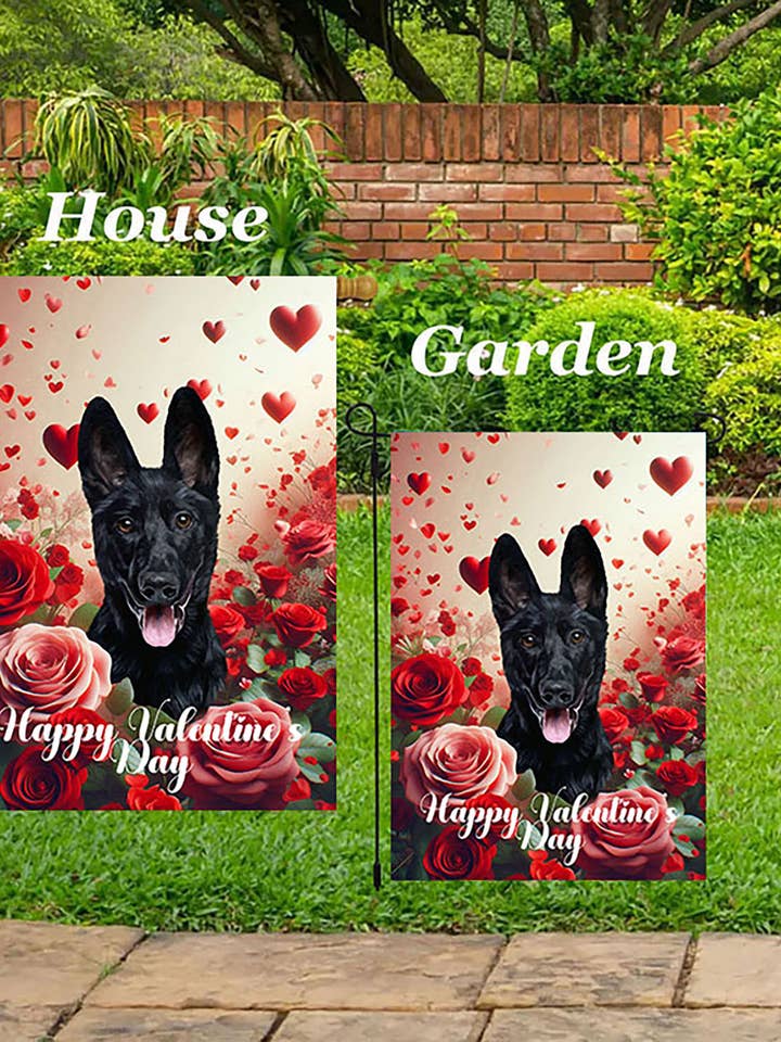 German Shepherd Black - Valentine House Flag for wholesale by Best of Breed Products