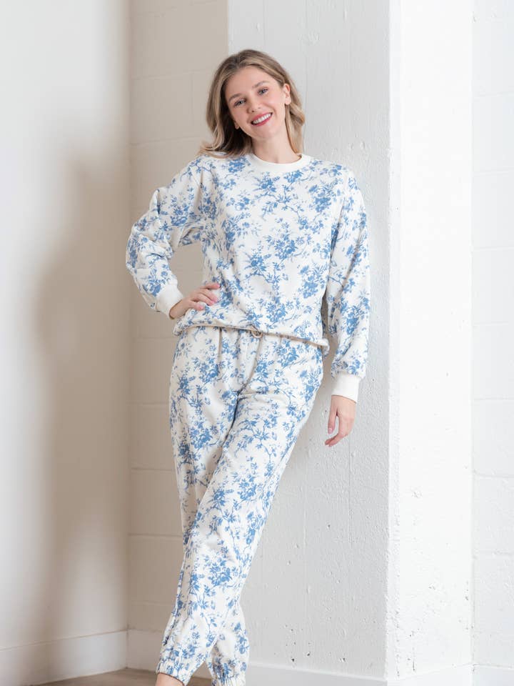 HT29050-HP35367T-LONG SLEEVE CREW NECK FLORAL PANTS SET for wholesale by Taelynn