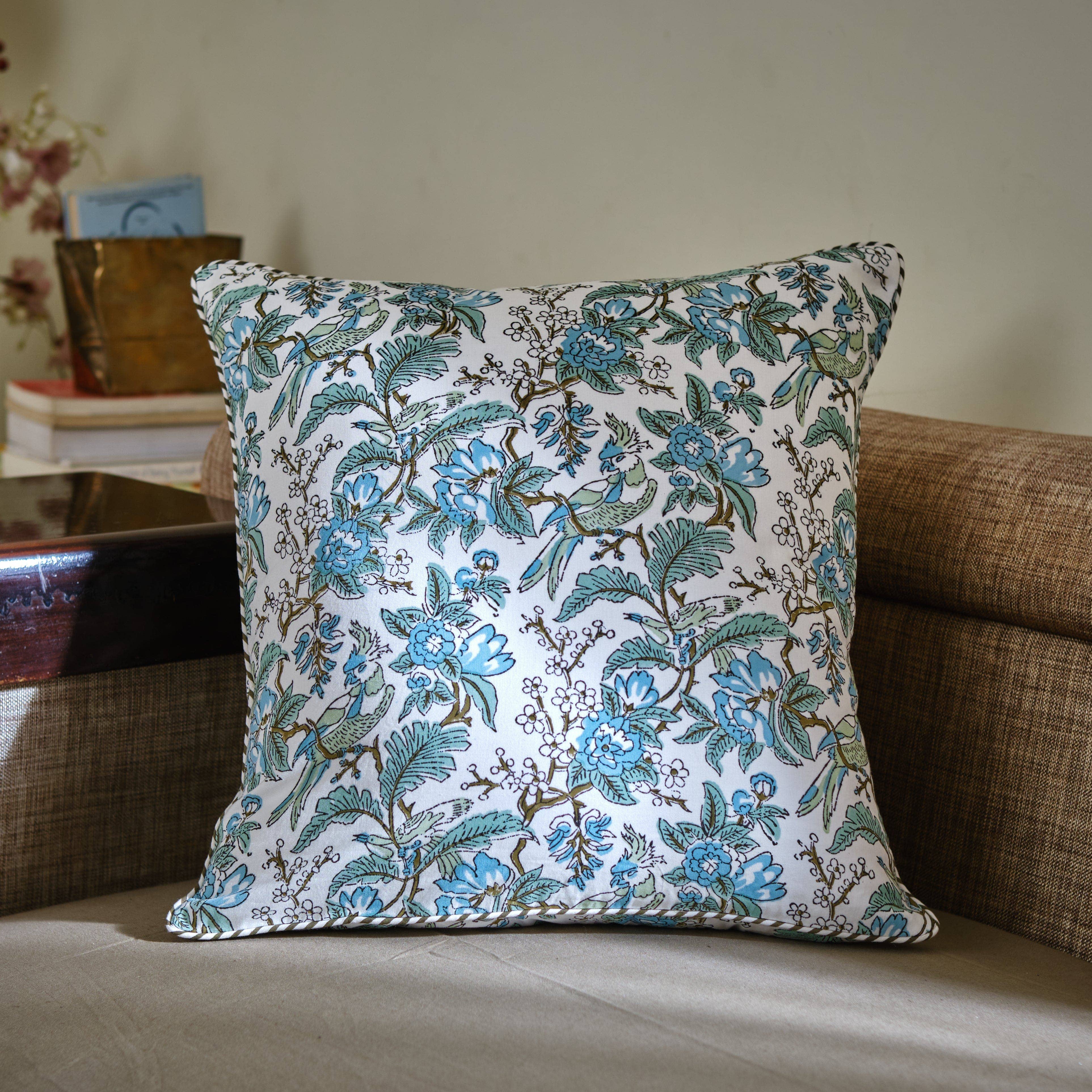 Fabricrush – wholesale Throw pillow cover – Eliza Green Hand Block Printed Floral Throw Pillow Covers1