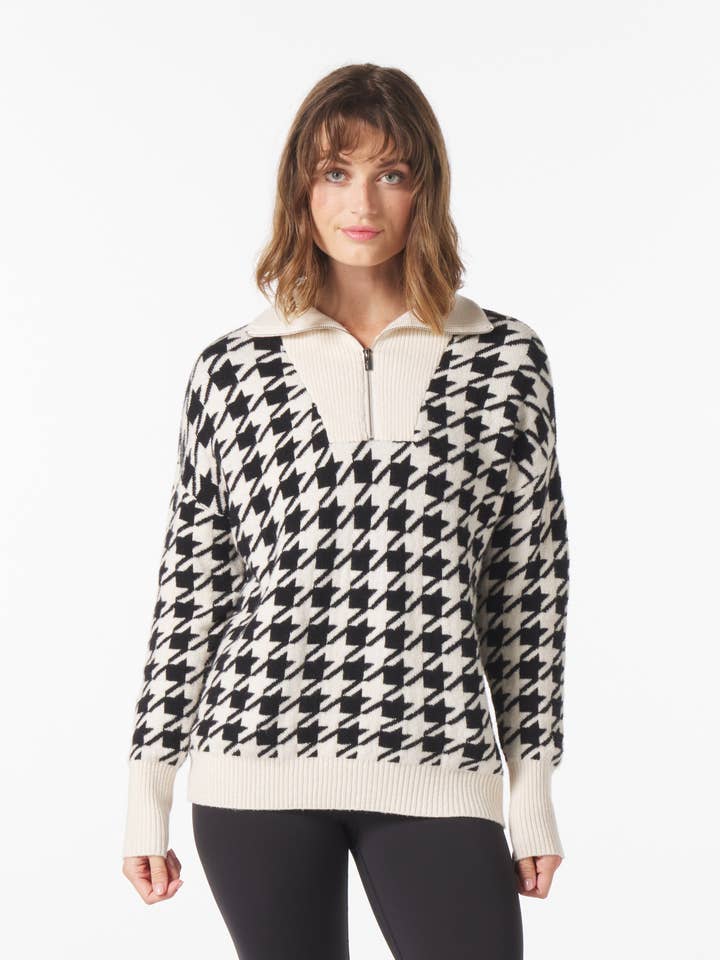 Elevated 1/4 Zip: Black/Oatmilk Houndstooth for wholesale by Glyder
