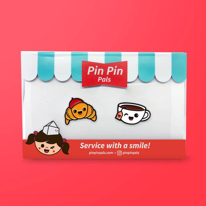 Pals & Co. - Wholesale Lapel pin/button - Croissant & Tea Enamel Pin Set2