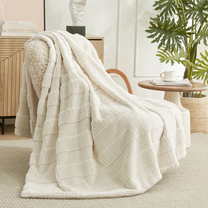 AH Striped Faux Fur Throw Blanket for wholesale by DreamValley