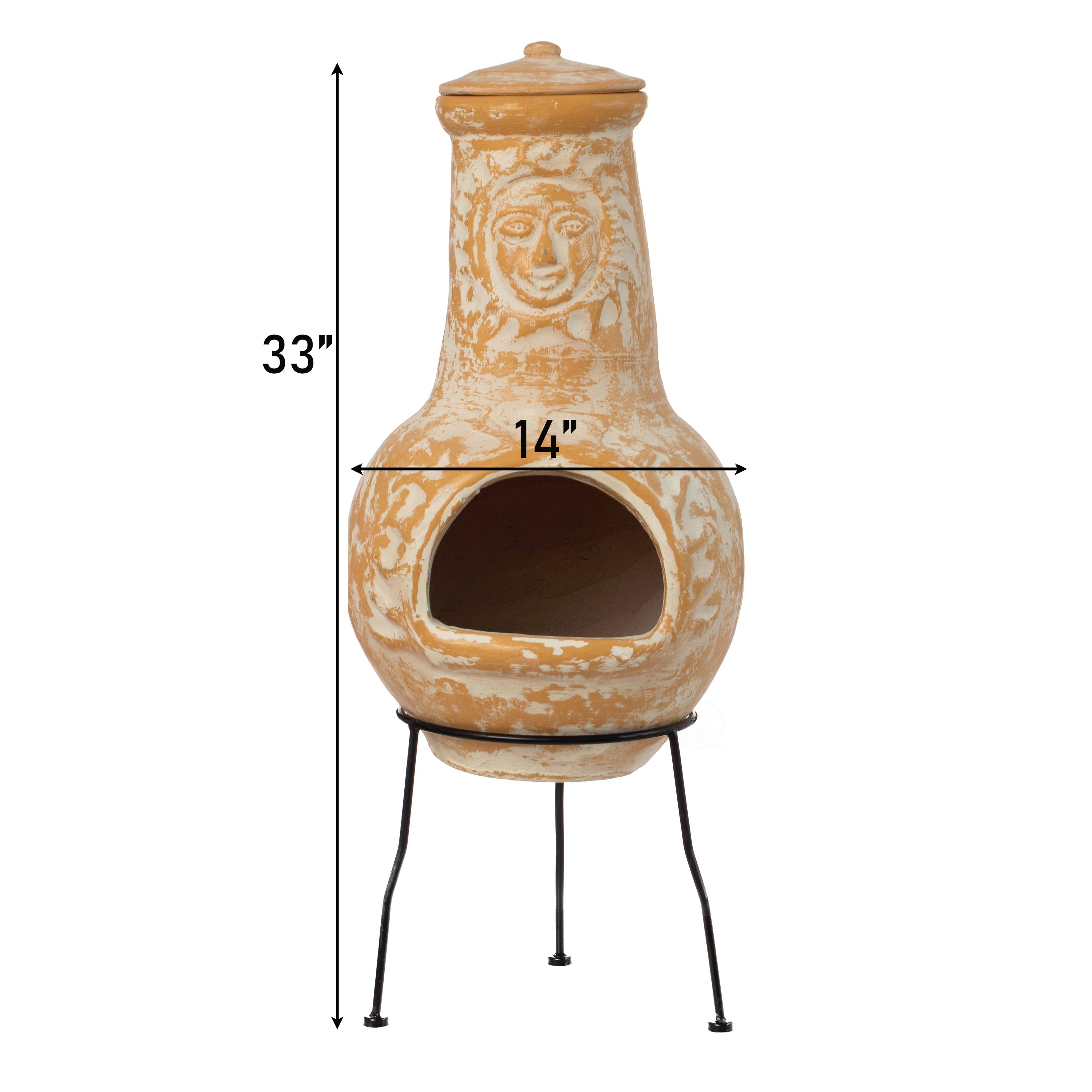 Quickway Imports – wholesale Fire pit – Outdoor Clay Chiminea Fireplace Sun Design Wood Burning Fire4