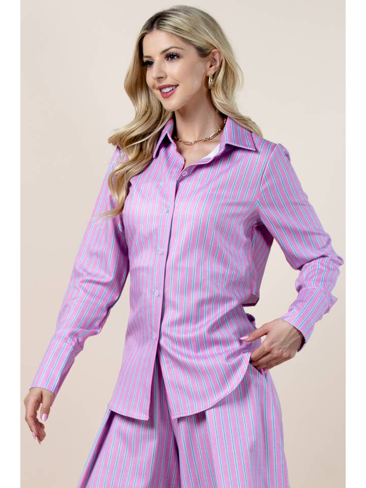 Imprimir T1623-5581-Camisas con cuello de rayas y lazo trasero Solace de venta al por mayor en Faire4