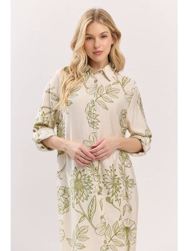 Pink Irene Wholesale - Wholesale Dress - Women's - Women Woven Floral Print Button-Down Maxi Dress28