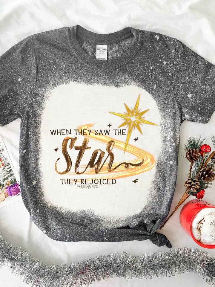 Saw The Star Christmas Bleached Tee for wholesale by Southern Chic