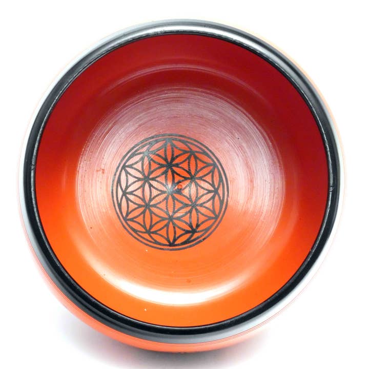 Om and Flower of Life Singing Bowl - Burnt Orange for wholesale on Faire