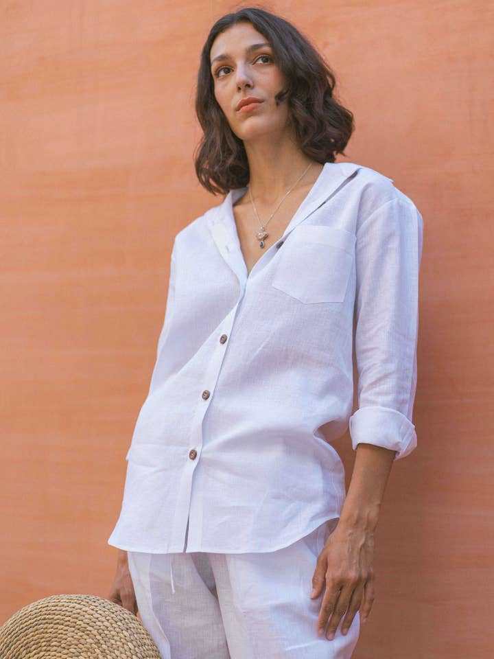 Camisa Linen Coastal Breeze Palangline por atacado de Drishya Linen