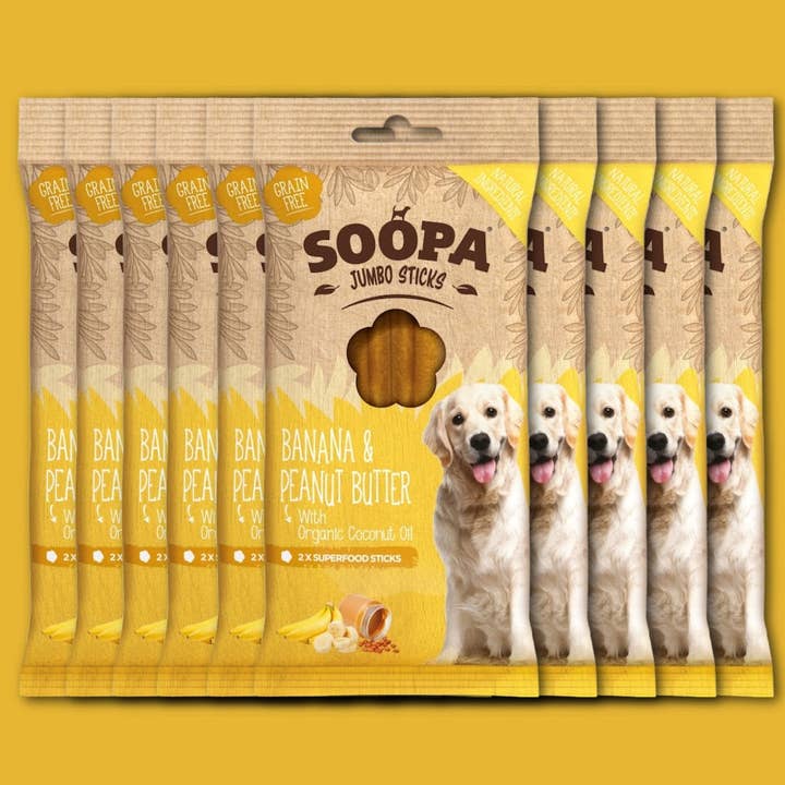 Soopa Europe - Vendita all'ingrosso Snack - Cani - Bastoncini dentali jumbo per cani al gusto banana e burro di arachidi1