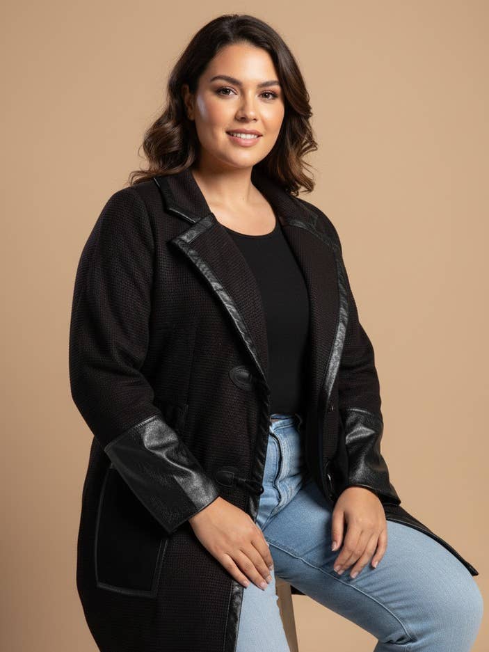 Svart jacka i stor storlek med läderliknande patch (A563) för wholesale av Pomme Rouge Paris