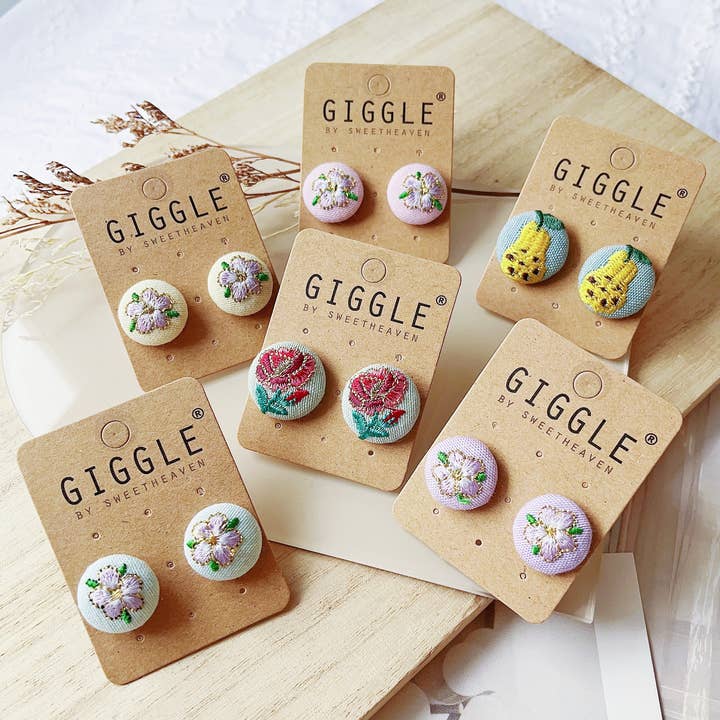 Giggle with Love - Wholesale Stud/Post Earrings - Handmade Small Rose Embroidery Stud Earrings