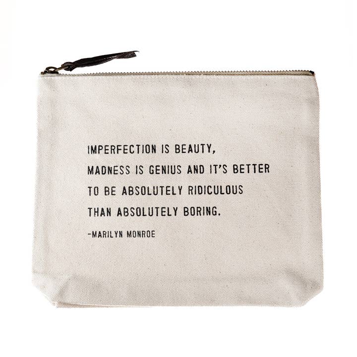 Imperfection Is Beauty (Marilyn Monroe) Canvas Zip Bag for wholesale by Sugarboo & Co