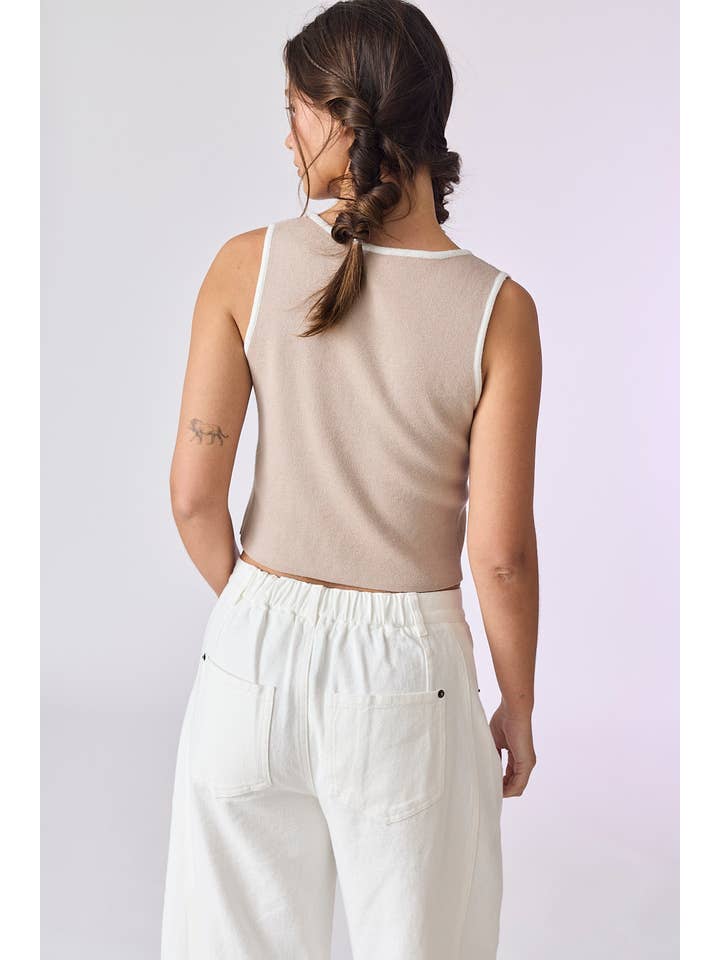 Taupe White PT50405 - Audrey Front Tie Sweater Knit Top for wholesale on Faire