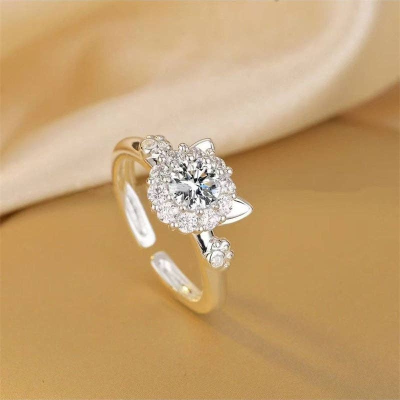 Perimade & Co. LLC - Wholesale Multi-Stone Ring - Cute Cat Anxiety Fidget Spinner Band Ring in Solid Coppper2