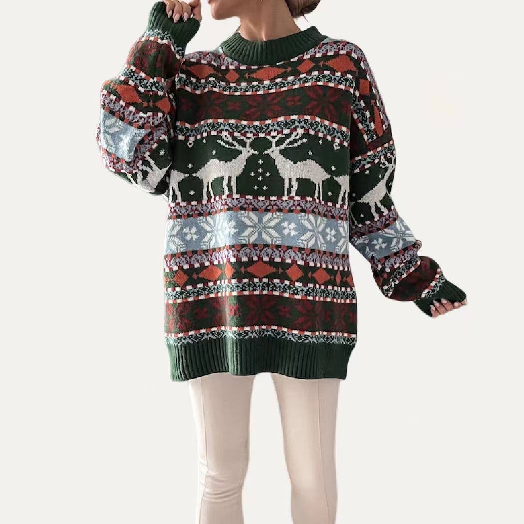 The Moment Collection - Wholesale Knit Sweater - Women's - Warmy Elk Geometric Pattern Long Sleeve Knti Sweater9