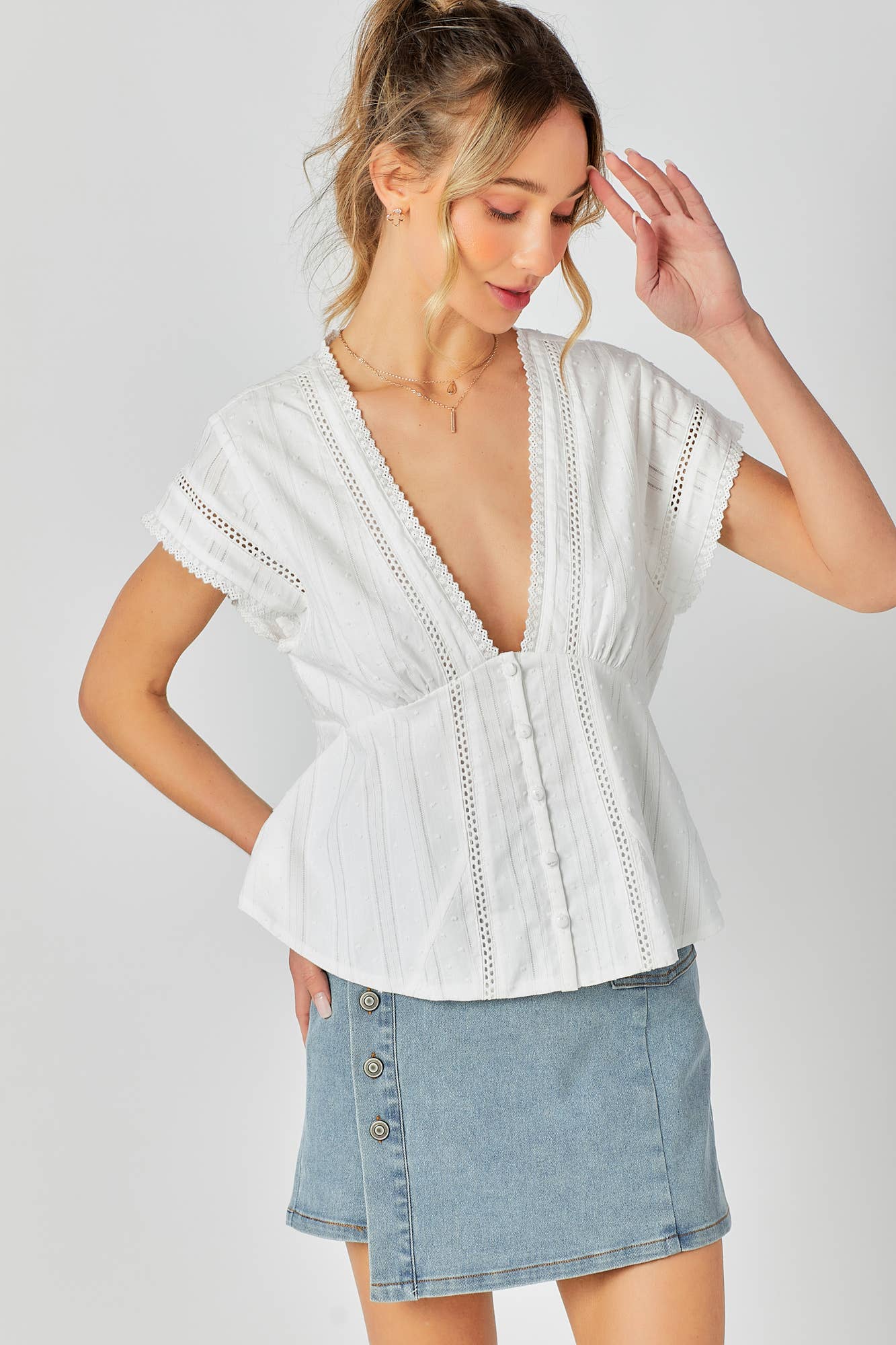 BABY PINK - Wholesale Knit Top - Women's - Lace Combo Peplum Top13