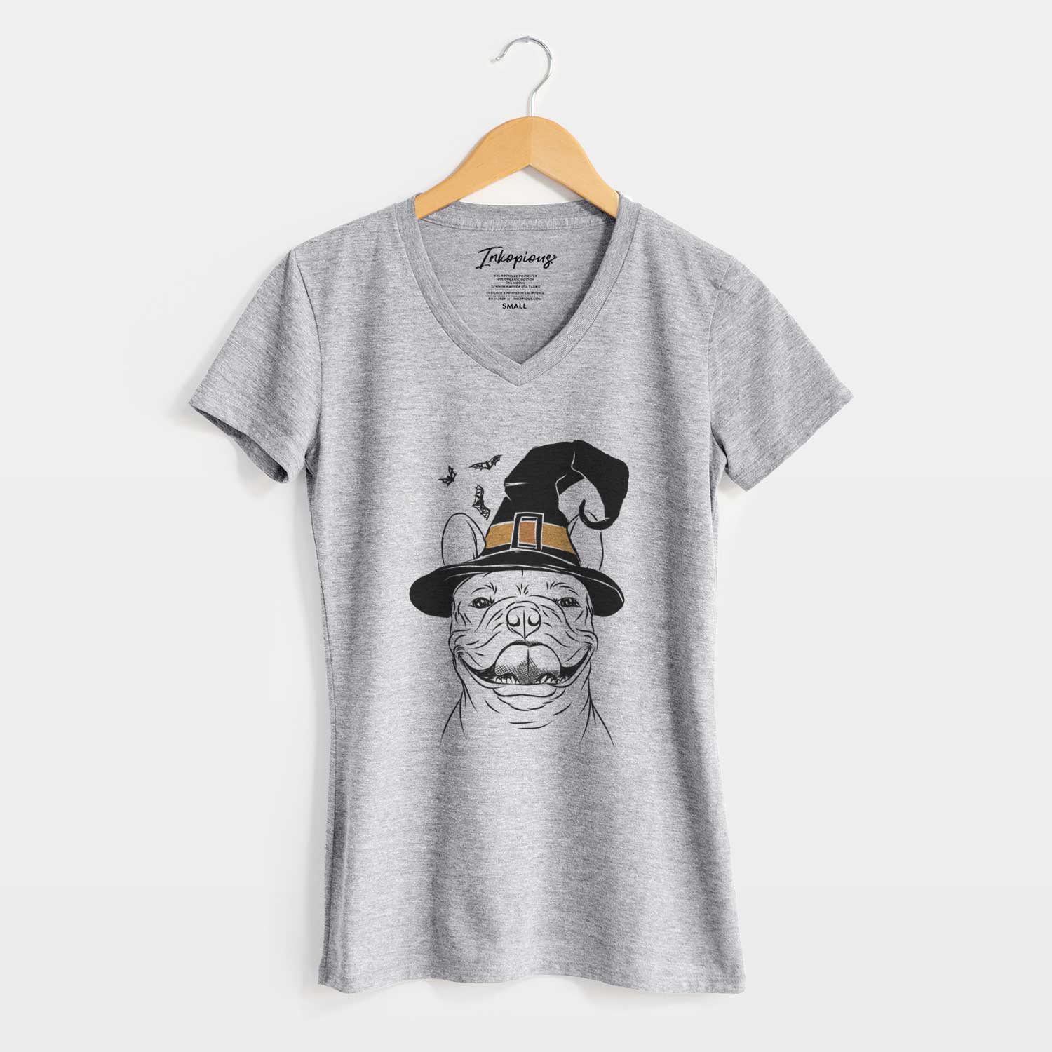 Inkopious - Wholesale Screen Printed T-Shirt - Women's - Witch Gaston the French Bulldog - Women's Perfect V-neck Shirt4
