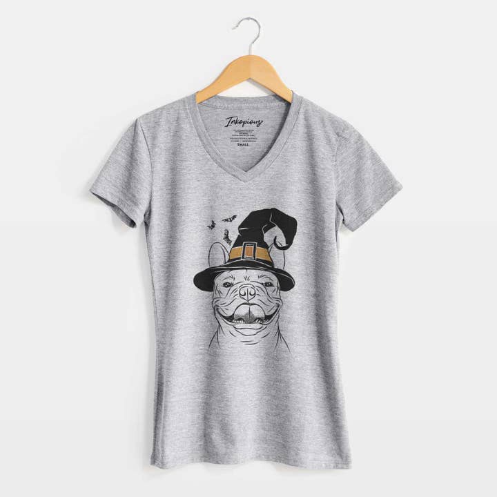 Inkopious - Wholesale Screen Printed T-Shirt - Women's - Witch Gaston the French Bulldog - Women's Perfect V-neck Shirt4