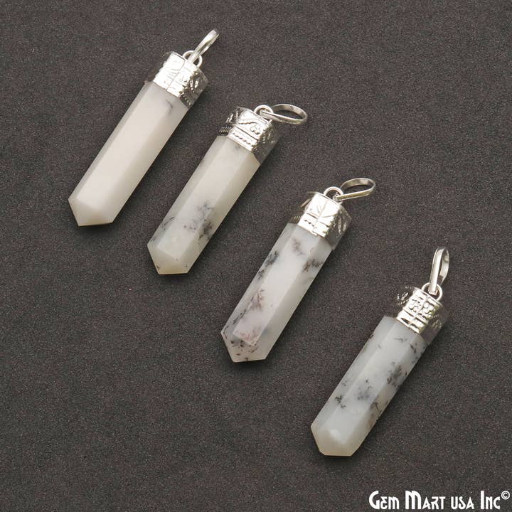 GemMartUSA – wholesale Pendant/charm necklace – DIY Healing Gemstone Silver Pencil Point Ornate Pendant 1pc36