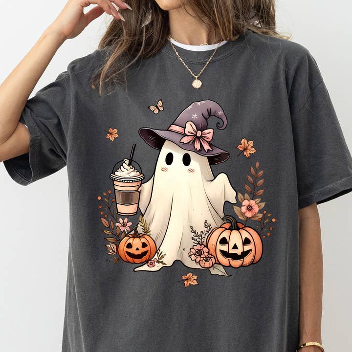 Coffee, Ghost, Vintage, Western, Witch, Halloween Tshirt for wholesale by Refinery Number One LLC
