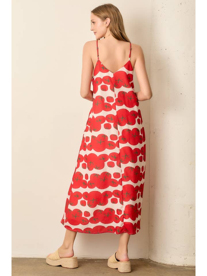 TOMATO PRINTED SPAGHETTI STRAP MAXI DRESS for wholesale on Faire