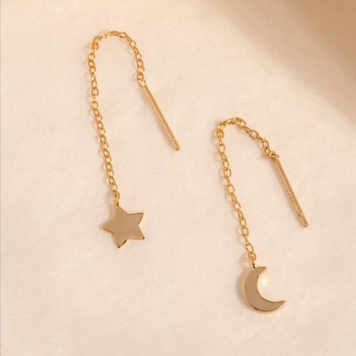 Moon and Star Threader Earrings for wholesale by MAIVE