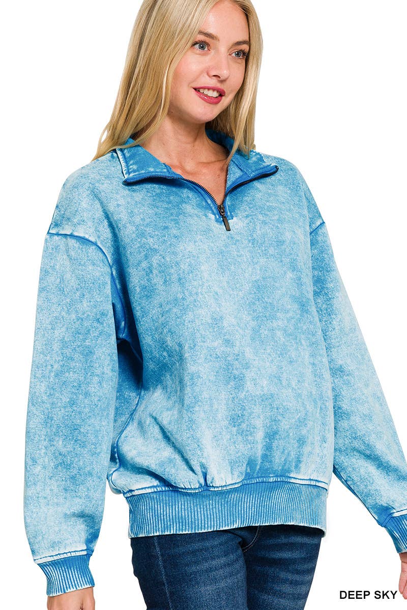 42POPS - Wholesale Sweatshirt - Women's - ,..0810 Acid Wash Fleece Half Zip Pullover SI-267482