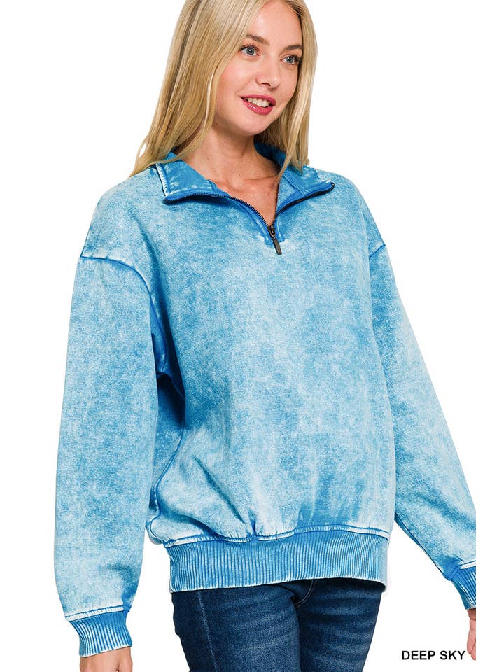 42POPS - Wholesale Sweatshirt - Women's - ,..0810 Acid Wash Fleece Half Zip Pullover SI-267482