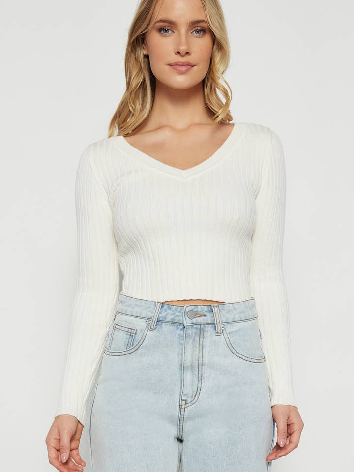 V-udskæring med bred ribstrikket top for engroshandel hos Style State Wholesale