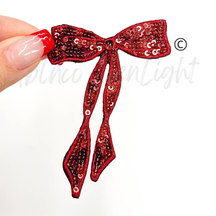 ABLNco - Wholesale Patch - Maroon Skinny Sequins Embroidery Bow Patch0