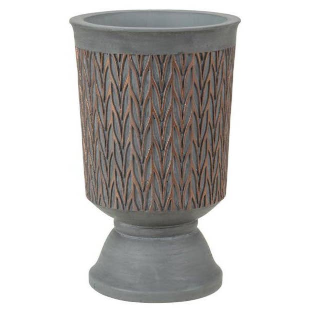 Cement Pedestal Planter with Bronze Vine Design - 2 sizes for wholesale by Will's Company