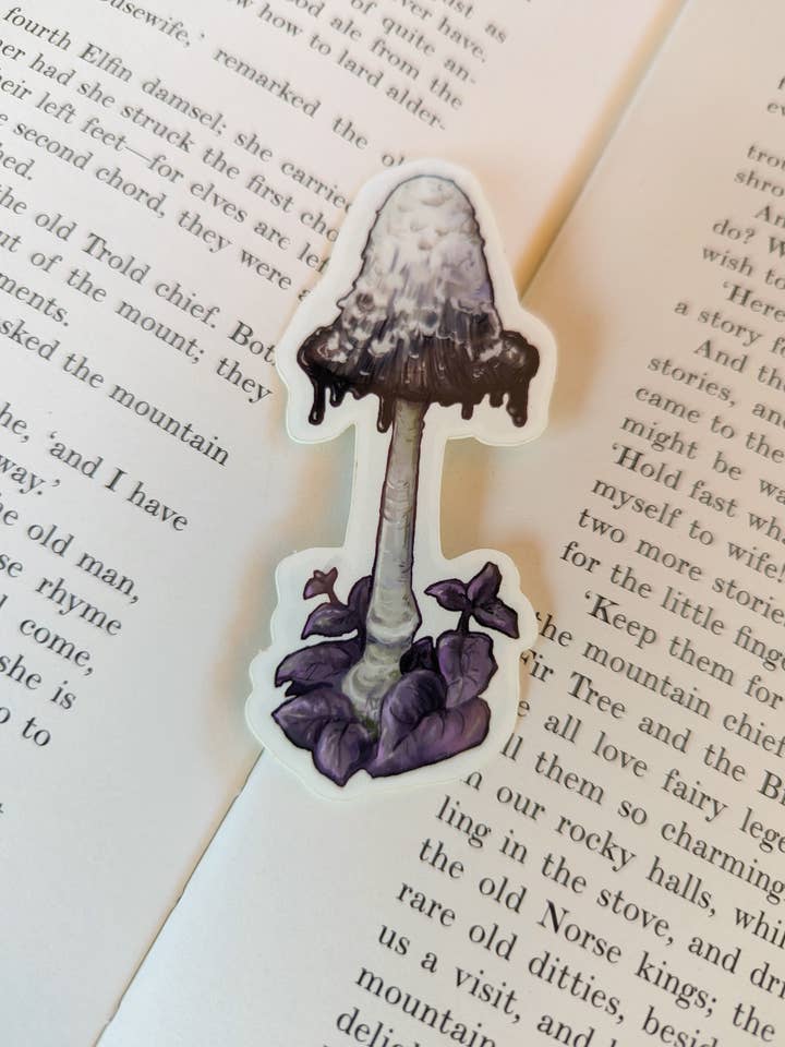 Vinyl Shaggy Mane Mushroom Sticker for wholesale by Cae of the Sky