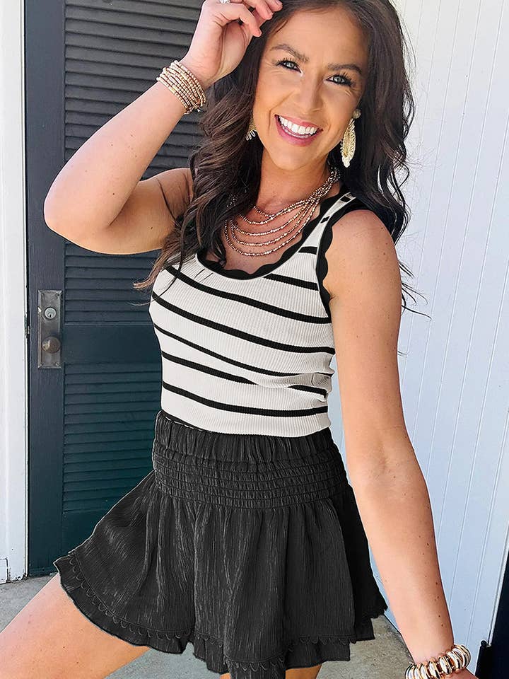 Black Striped Scalloped Edge U Neck Sleeveless Sweater Vest for wholesale on Faire1