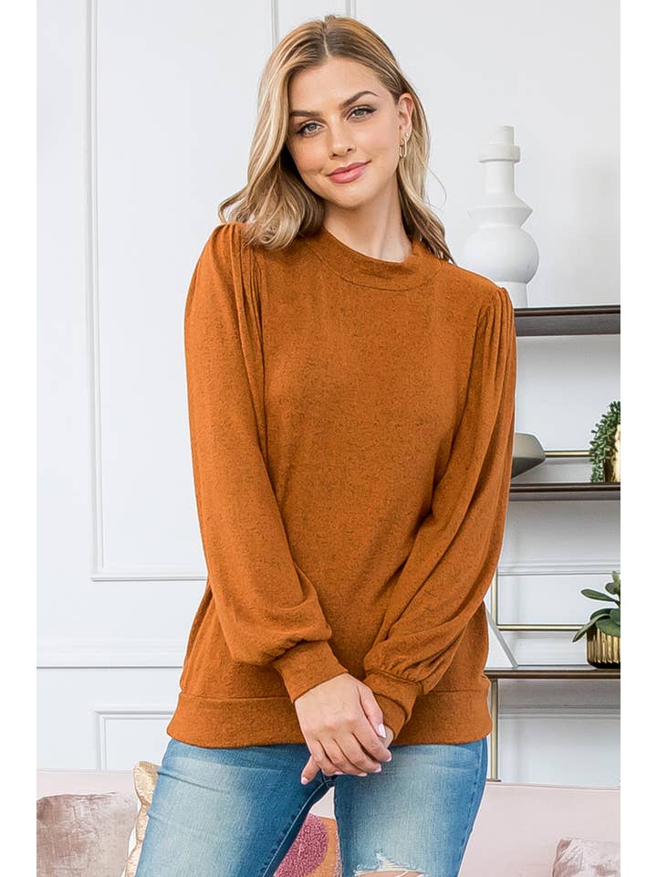 You & Me - Vente Haut en maille – femme - VENTE ! ! ! PPT21143 - HAUT À MANCHES BOUFFANTES À COL ROND - ANTHRACITE50