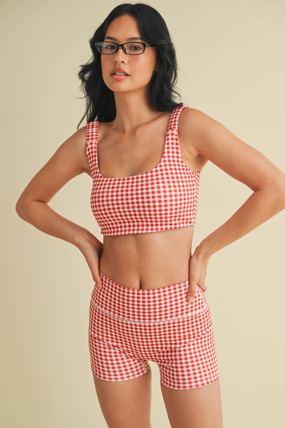 KIMBERLY C - Wholesale Sports Bra - Women's - Gingham Print Ruched Bra Top31