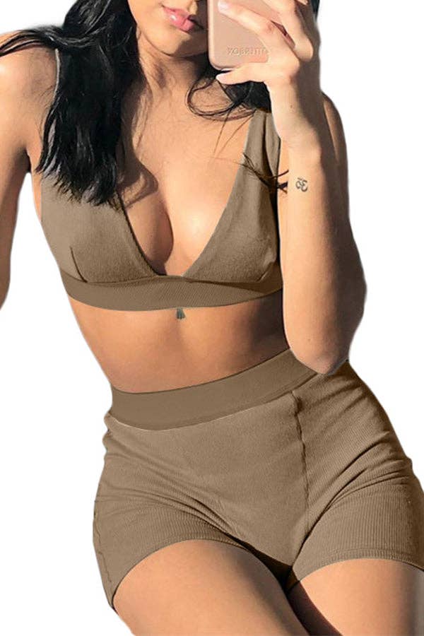 MB Fashion Wholesale - Vente Ensemble de vêtements d'intérieur – femme - Ensemble bralette côtelée et short de motard MB FASHION 2421T4