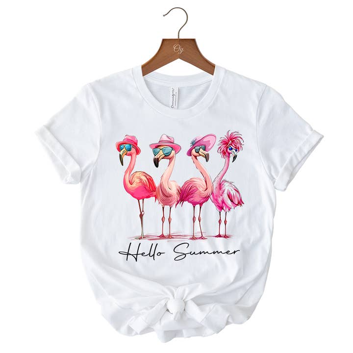 OrnamentallyYou - Venta al por mayor Camisa - Mujer - Camiseta Flamingo Hello Summer, Camiseta Retro con Aves Tropicales
