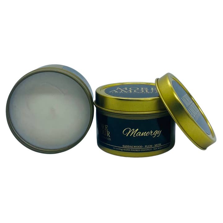 Manergy Coconut & Soy Wax Candle for wholesale by More Amour Candle Co