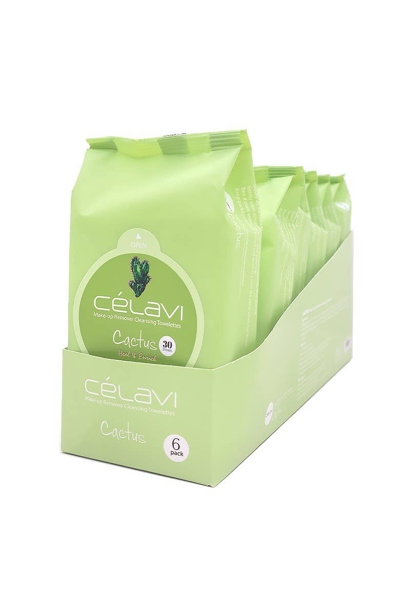 PINEAPPLE Beauty - Wholesale Face & Body Wipes - Celavi MT017 Cactus Makeup Cleansing Towelette - 6pc1