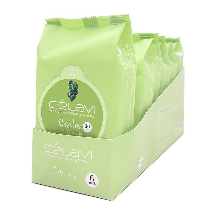 PINEAPPLE Beauty - Wholesale Face & Body Wipes - Celavi MT017 Cactus Makeup Cleansing Towelette - 6pc1