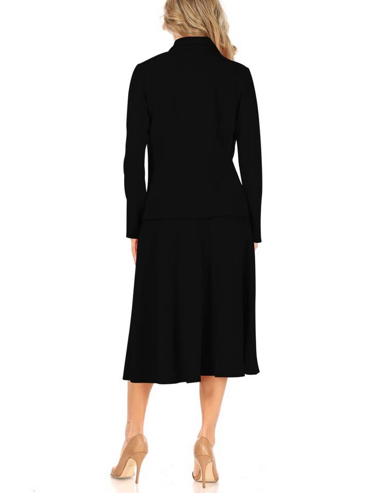 MOA COLLECTION - Wholesale Top & Skirt Set - Women's - Women's Two Piece Casual Blazer Relaxed A-Line Midi Skirt3