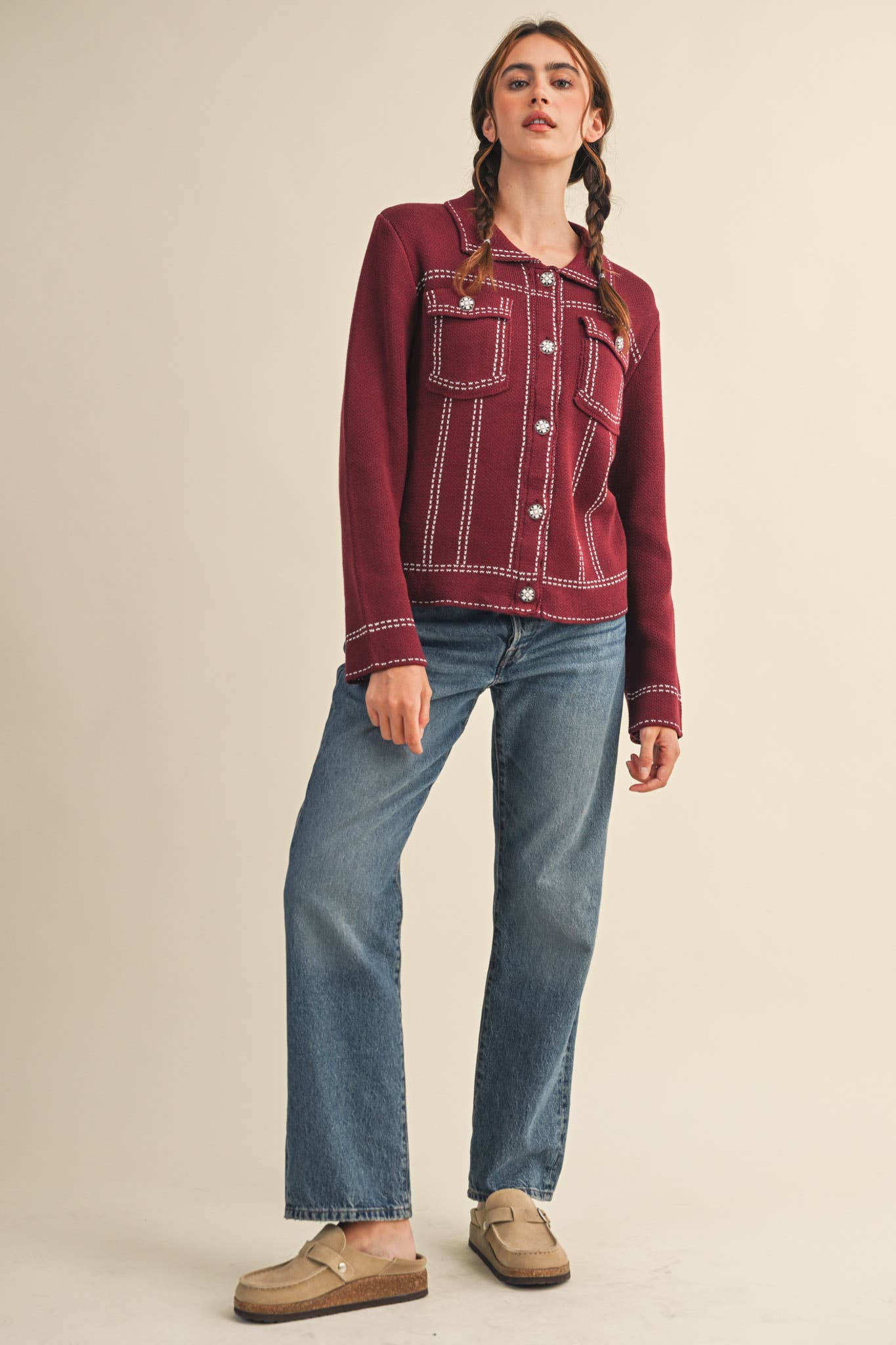 &MERCI - Wholesale Jacket - Women's - DENIM EFFECT KNIT SWEATER JACKET MSW1113029