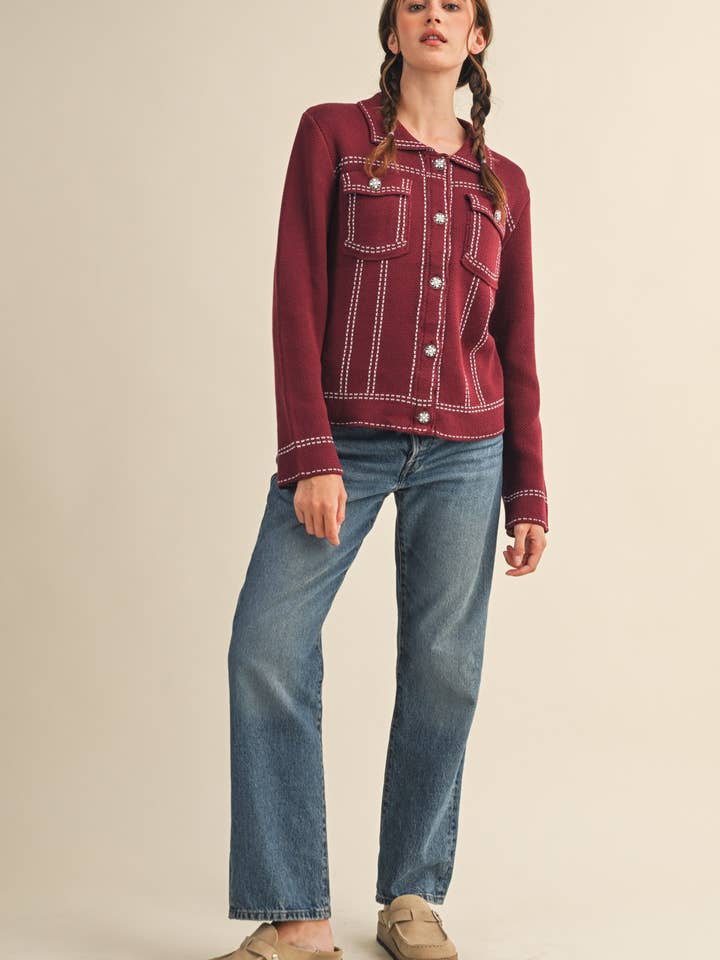 &MERCI - Wholesale Jacket - Women's - DENIM EFFECT KNIT SWEATER JACKET MSW1113029