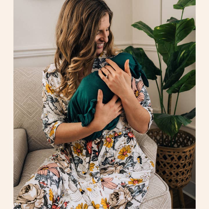 HAHA MAMA Clothing - Wholesale Robe - Women's - Vintage Floral Maternity Delivery Gown & Emerald Green Swaddle