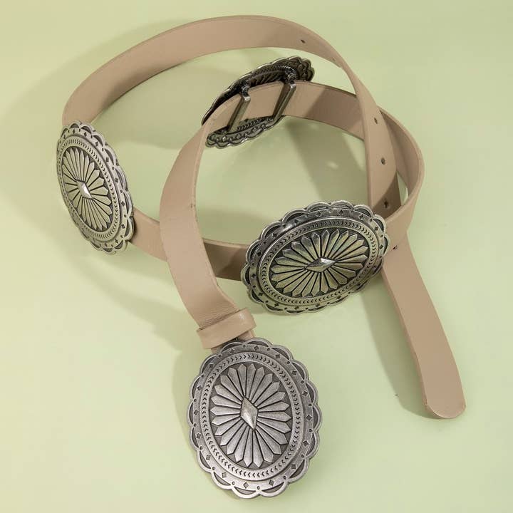 Large Concho Disc Western Vegan Leather Belt for wholesale by Collections by Fame Accessories