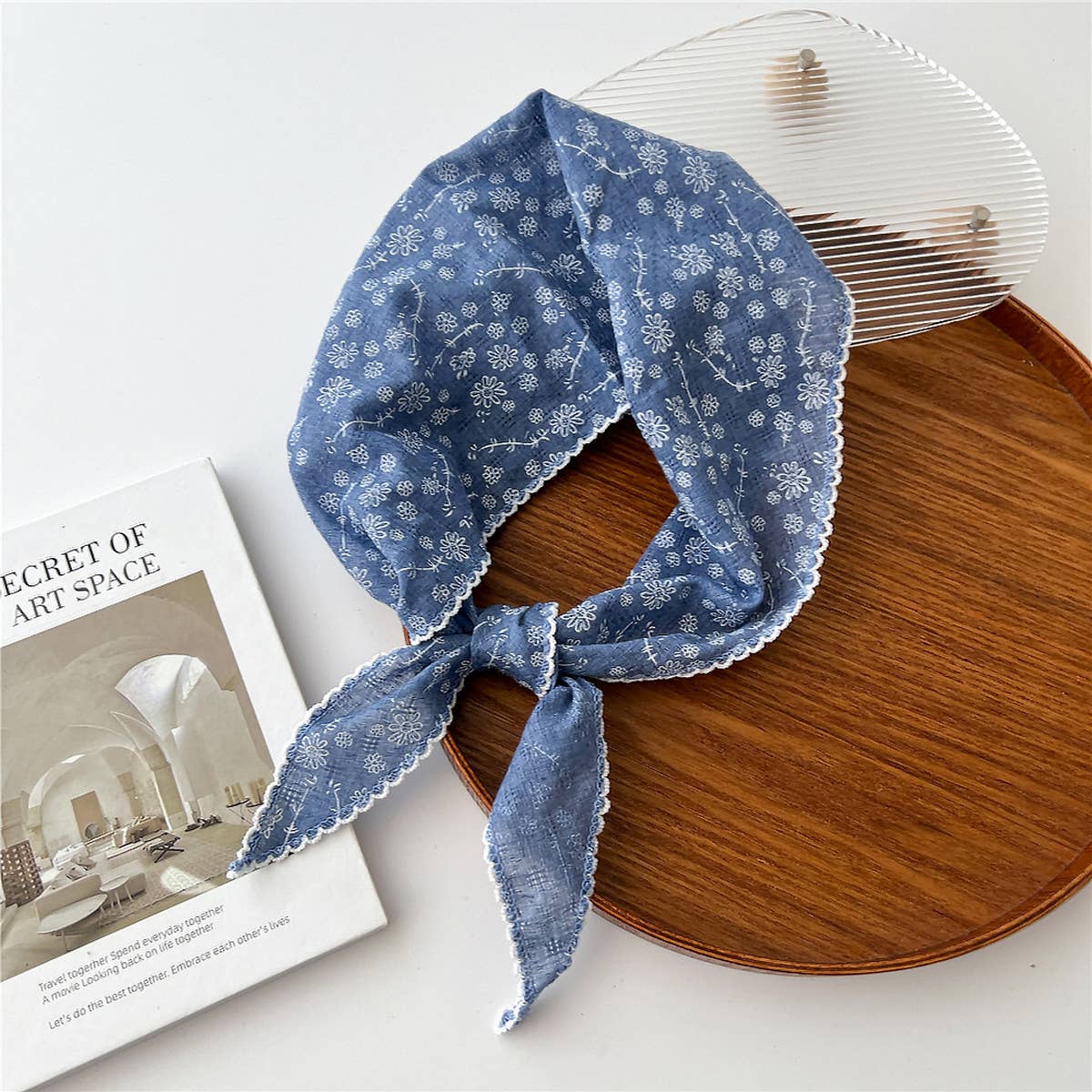 ACCITY - Wholesale Scarf - Women's - Lace Trim Cotton Linen Floral Triangle Scarf_CWASC08502